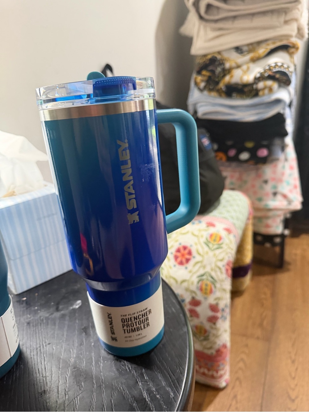 40oz blue color Stanley tumbler with flip straw lid